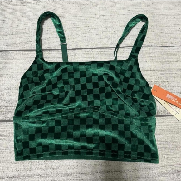 Velour Green Checkard Crop Bra Top (M) - Picture 4 of 16